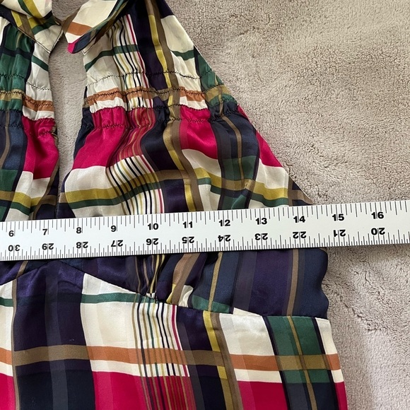 Vintage Guess 100% Silk Plaid Halter Collared Mini Dress Academia Preppy Party - Picture 10 of 11
